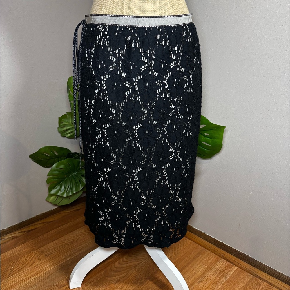 Vintage Alain Manoukian Chic Black Lace Lined Pencil Skirt